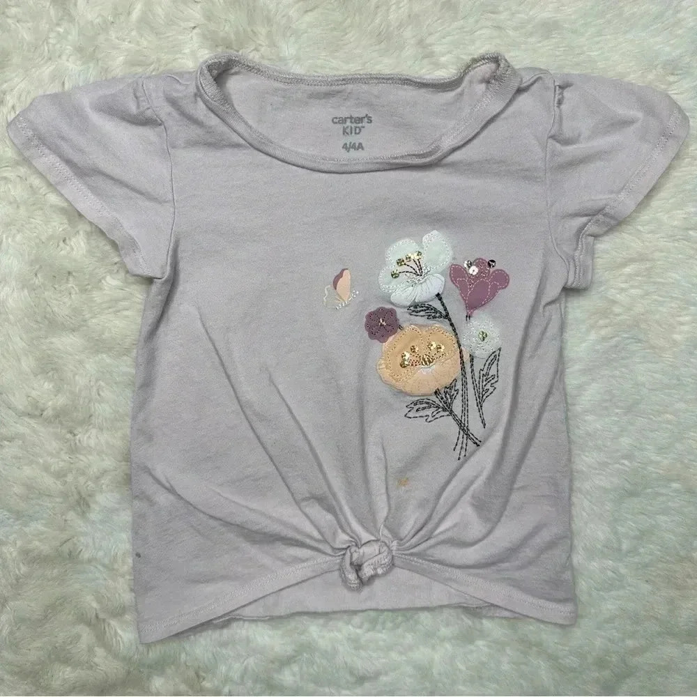 Carter’s T-Shirt Flowers Knotted Tie Light Pink Size 4T
